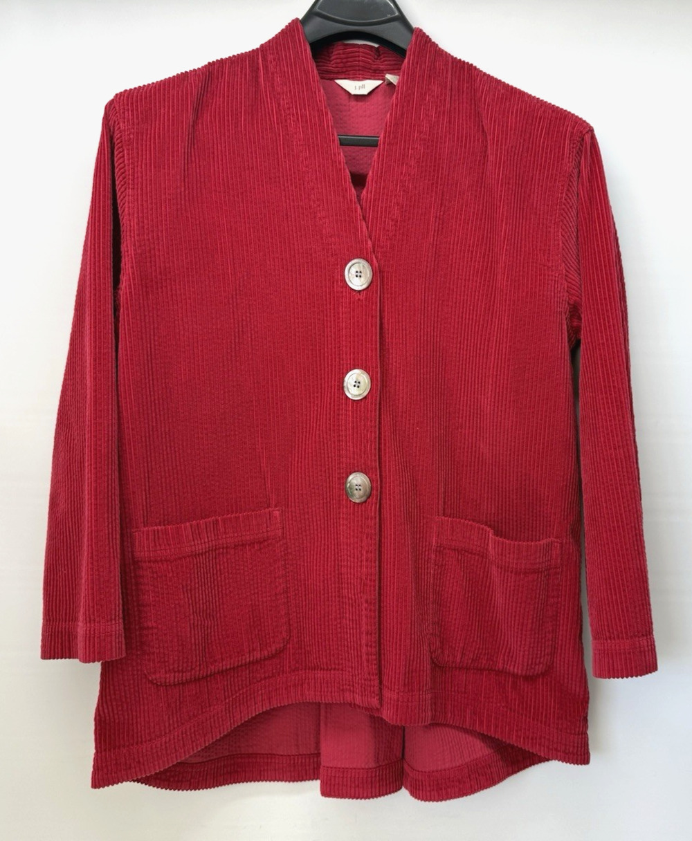 J.Jill Red Wide Well Corduroy V-Neck Collarless Red Jacket Womens Size Large